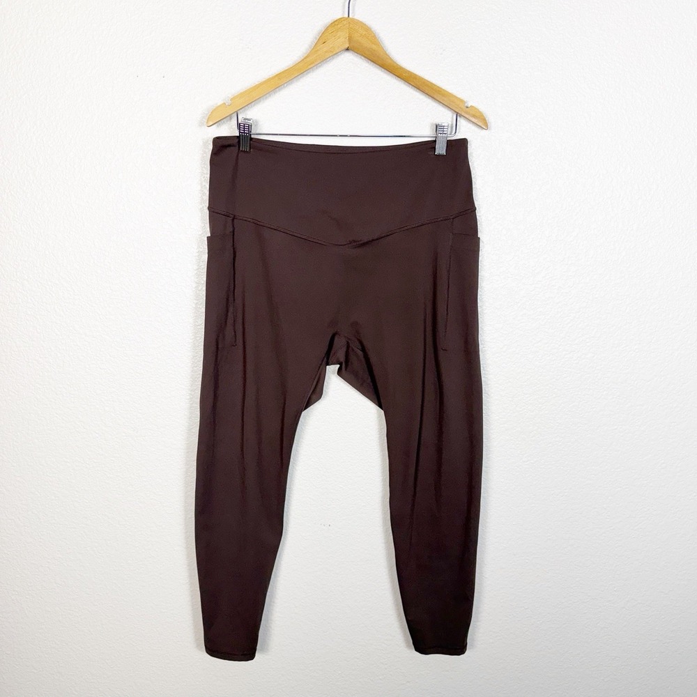 POPFLEX Exuberant Active Legging 25" Women's Size 2X Brown Side Pockets Athletic